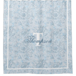 Französische Hütte Dusty Blue Floral Monogram Duschvorhang
