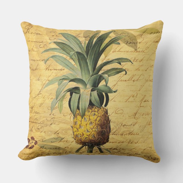 Französische Kalligrafie Ananas Rustikales Elegant Kissen (Vorderseite)