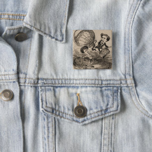 Französische Karikatur eines Ballonfahrers in eine Button