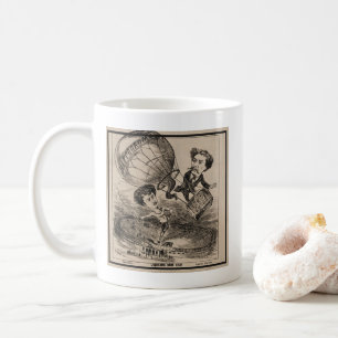 Französische Karikatur eines Ballonfahrers in eine Kaffeetasse
