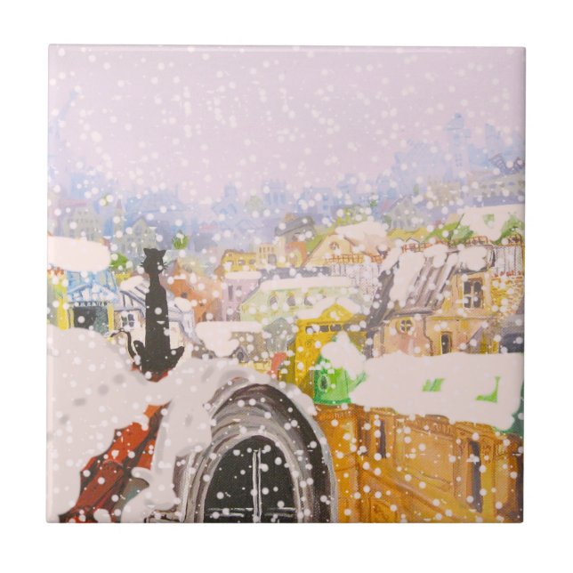 Französische Katze auf dem Dach Fliese (Vorderseite)