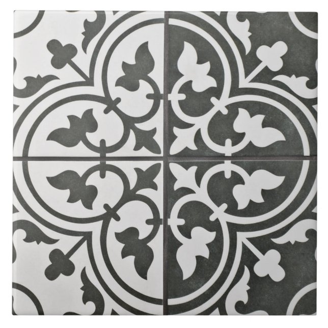 Französische Keramik Tile - Schwarze & Weiße Tulpe Fliese (Vorderseite)