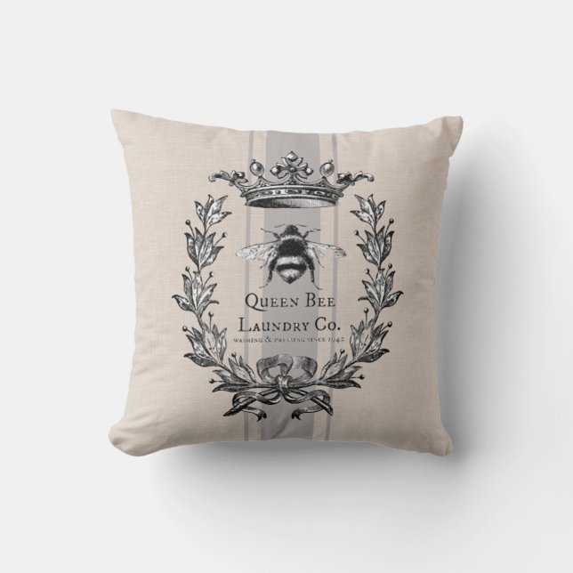 Französische Königin-Biene, graugestreifte Imitate Kissen (Vorderseite)