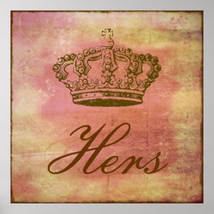 Französische Kronen-Vintage rosa Patina "ihrs" Poster