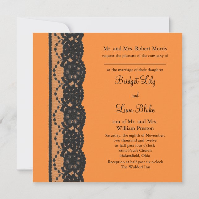 Französische Lace 2 Wedding Invitation (orange) Einladung (Vorderseite)