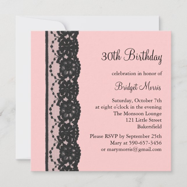 Französische Lace Birthday Invitation (pink) Einladung (Vorderseite)