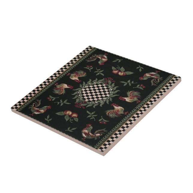 Französische Land-Hahn-schwarze Keramik-Fliese Fliese (Seite)