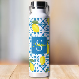 Französische Landfliese Zitronenmuster Monogramm N Trinkflasche