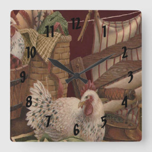 Französische Landhuhn-Wäschetag-Druckuhr Quadratische Wanduhr