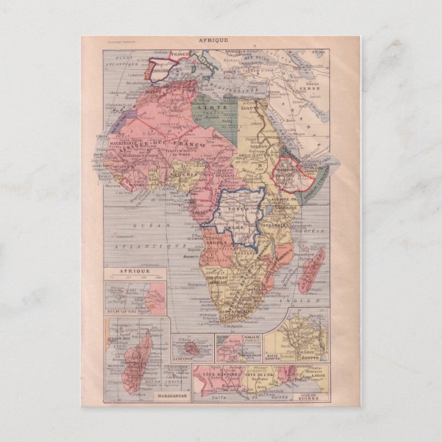 Französische Landkarte Afrikas 1920 Postkarte (Vorderseite)