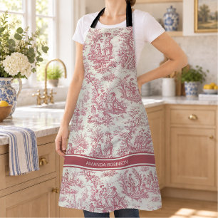 Französische Landküche, vintage Toile de Jouy, rot Schürze