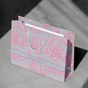Französische Landschaft Blau Rosa Toile de Jouy Große Geschenktüte