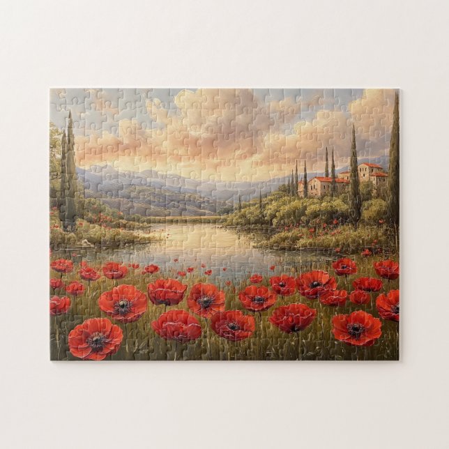 Französische Landschaft Poppy Field Puzzle (Horizontal)