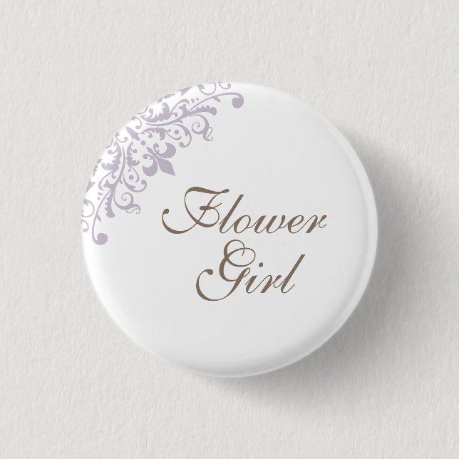 Französische Lila Lilie Script Flower Girl Button (Vorderseite)
