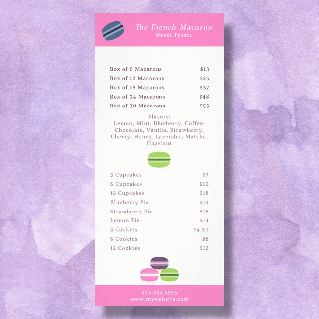Französische Macaron Menü & Preisliste Rackkarte (French Macaron Menu & Price List Rack Card)