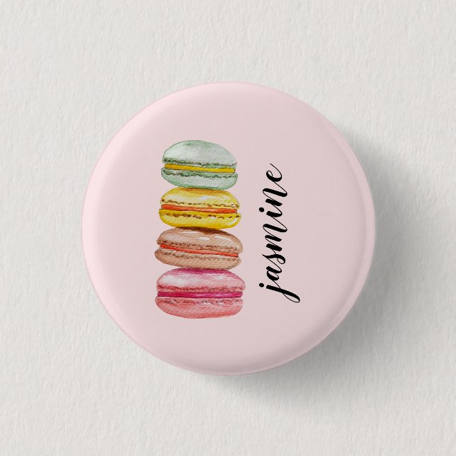 Französische Macarons Aquarell Handbemalt Button (Vorderseite)