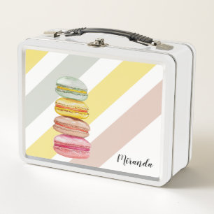 Französische Macarons Aquarell Handbemalt Metall Brotdose