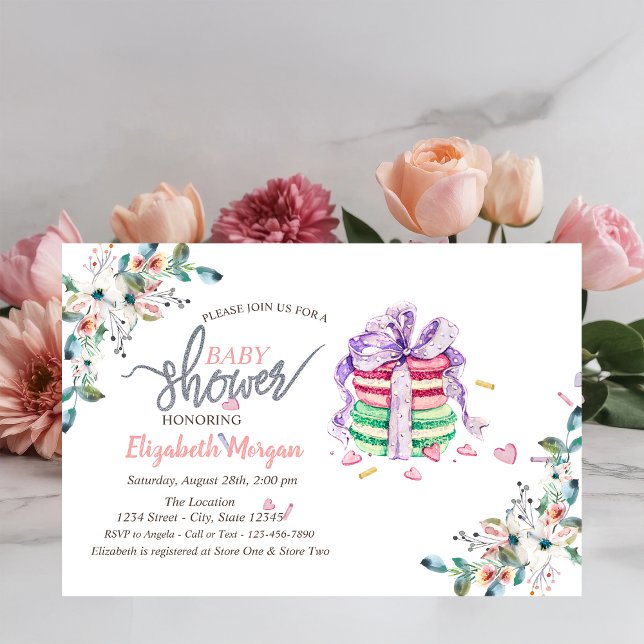 Französische Macarons Blumen Baby Shower Einladung (Von Creator hochgeladen)