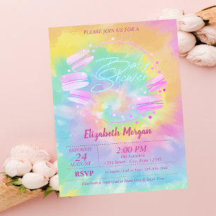 Französische Macarons Tie Dye Babyparty Einladung