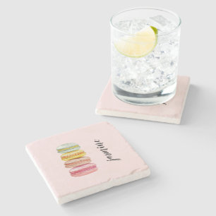 Französische Macarons Wasserfarbe Monogramm Steinuntersetzer