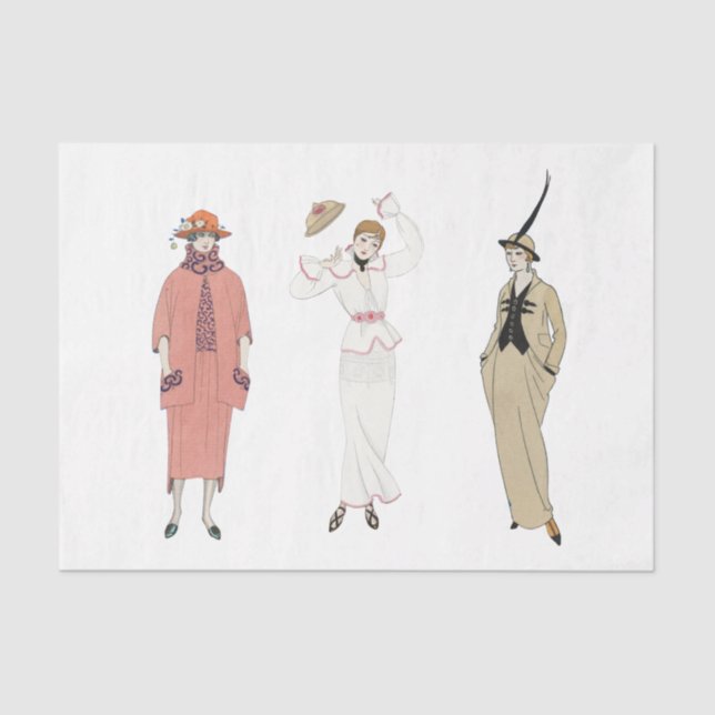 Französische Mode Ladys Art Deco Decoupage Scraps  Seidenpapier (Vorderseite)