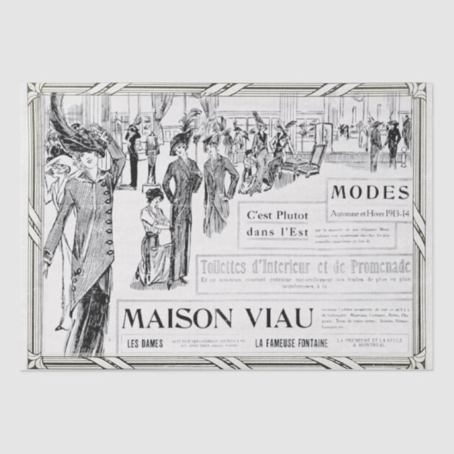 Französische Mode-Werbung Lady Frame Decoupage Seidenpapier (Vorderseite)