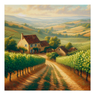 Französische Ölmalerei auf Weinbergen Poster