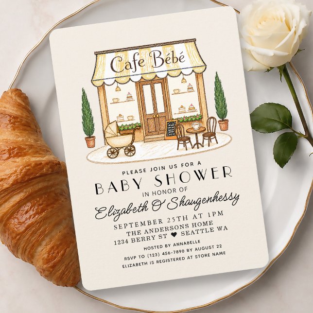 Französische Paris Café Bébé geschlechtsneutrale B Einladung (Von Creator hochgeladen)