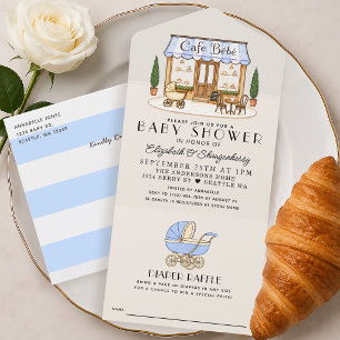 Französische Paris Café Bébé Junge Baby Shower All In One Einladung