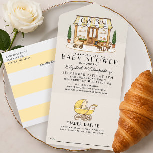 Französische Paris Gelbe Café Bébé Baby-Party All In One Einladung