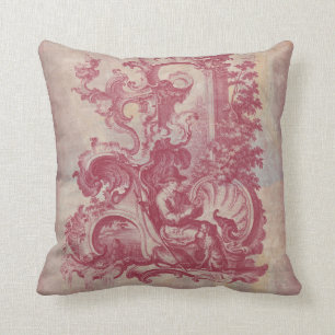 Französische Patina Vintage-Rot-Toile Pompei-Farbe Kissen