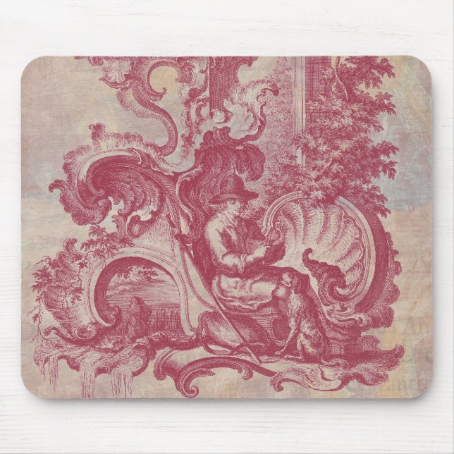 Französische Patina Vintage rote Toile Pompeji Mousepad (Vorne)