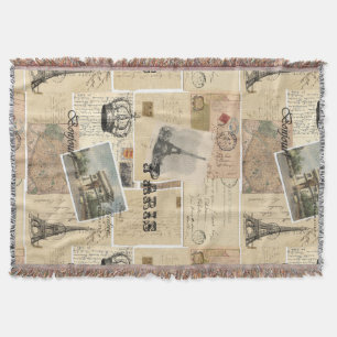 Französische Postkarten-Collage-Wurfdecke Decke