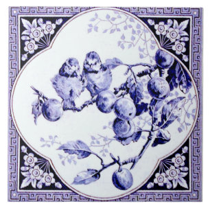 Französische Quatrefolie Gerahmt Blue Birds Antiq Fliese