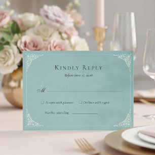 Französische Reiher-Staubblaue Hochzeit-Antwortkar RSVP Karte