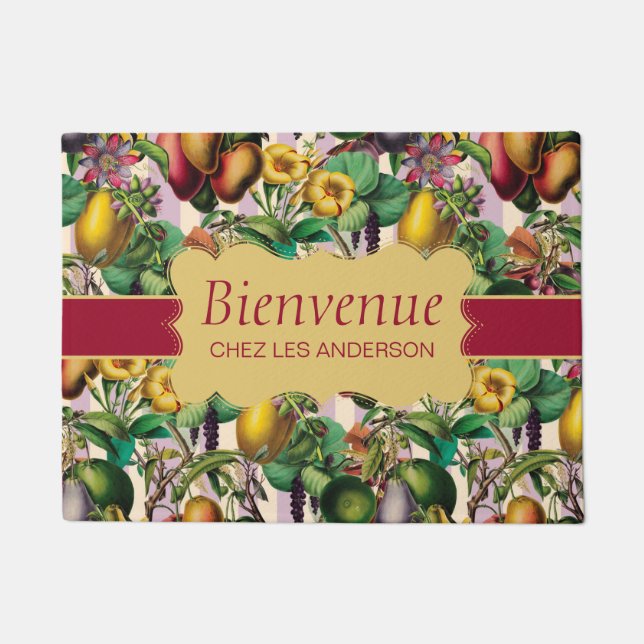 Französische Retro Floral Bienvenue Doormat Fußmatte (Vorderseite)