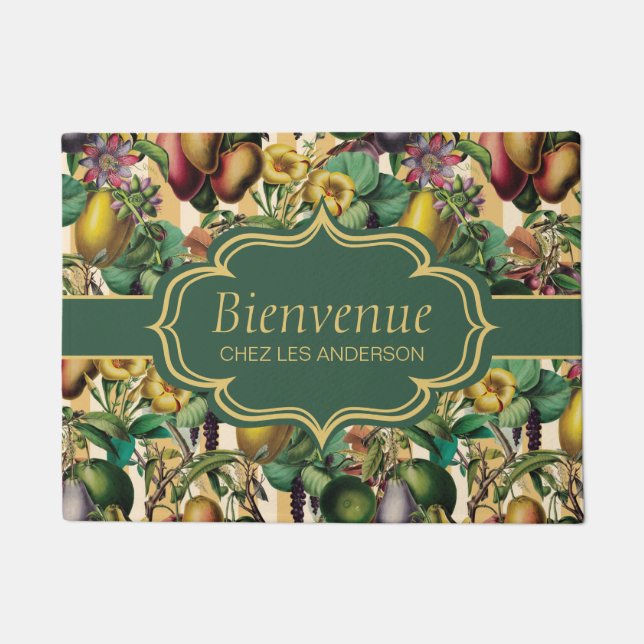 Französische Retro Floral Bienvenue Doormat Fußmatte (Vorderseite)