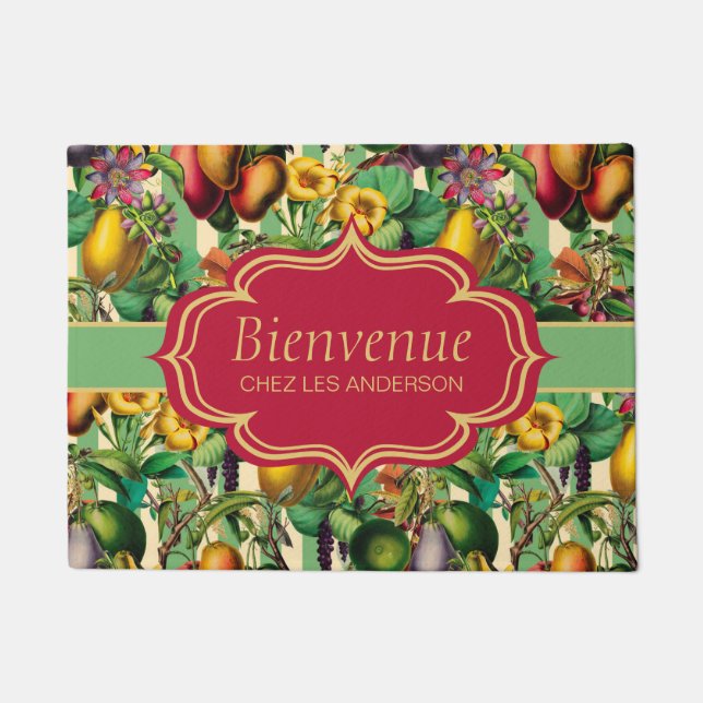 Französische Retro Floral Bienvenue Doormat Fußmatte (Vorderseite)