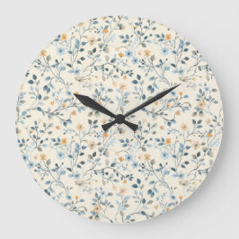 Französische Retro-Frühlings-Botanik-Blumen-Wanduh Große Wanduhr
