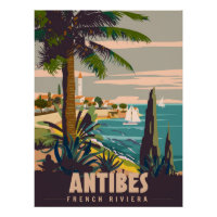 Französische Riviera Antibes Retroplakat. Tropisch