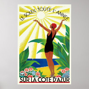 Französische Riviera Cote D'Azur Vintage Reise Poster
