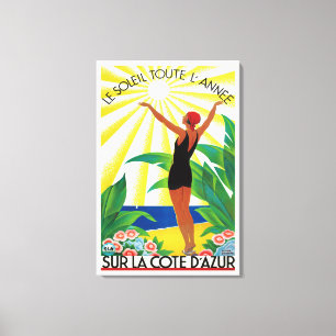 Französische Riviera Cote D'Azur Vintage Reisepost Leinwanddruck
