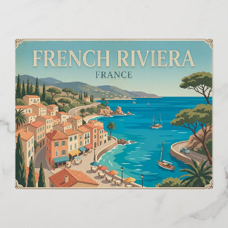 Französische Riviera Frankreich Vintage-Reisepostk Folien Feiertagspostkarte