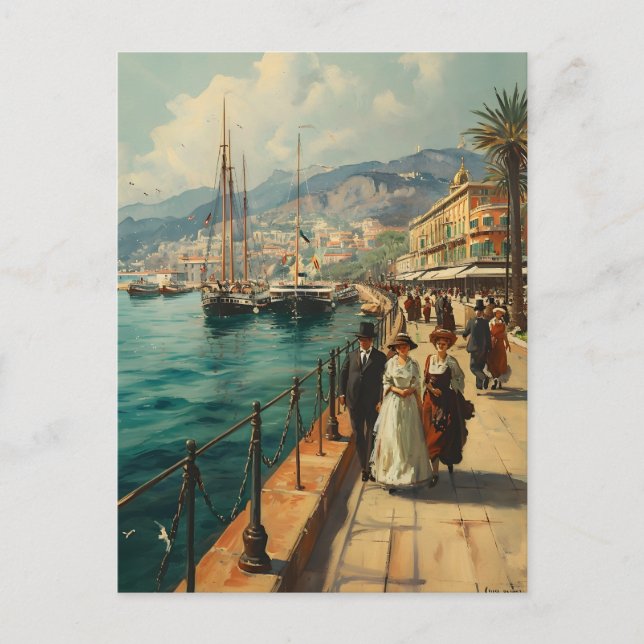Französische Riviera Promenade: Vintage Postkarte (Vorderseite)