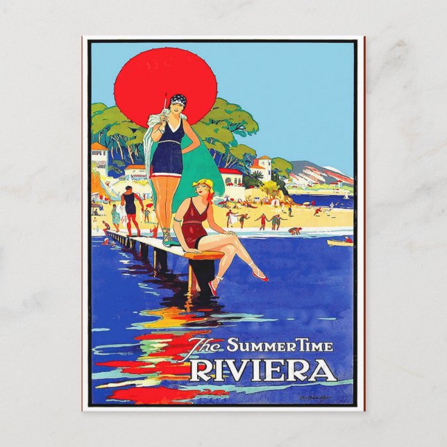 Französische Riviera, Schwimmermädchen Postkarte (Vorderseite)