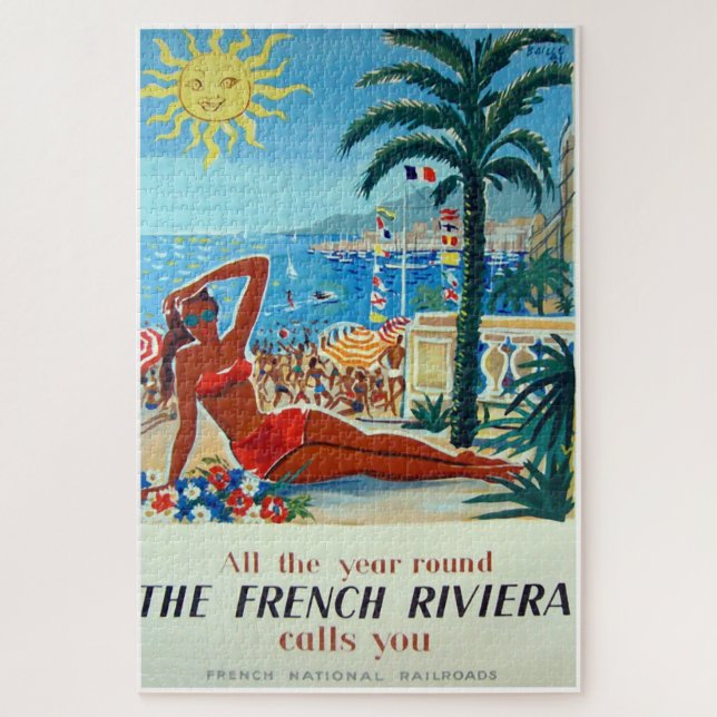 Französische Riviera Vintage Travel Poster Puzzle (Vertikal)