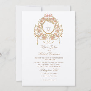 Französische Rococo-Rosen-Monogramm-Hochzeit Einladung