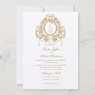Französische Rococo-Rosen-Monogramm-Hochzeit Einladung