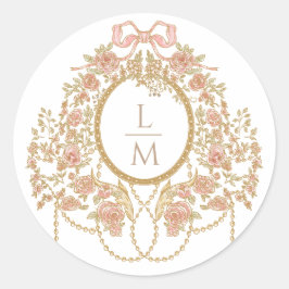 Französische Rococo-Rosen-Monogramm-Hochzeit Runder Aufkleber