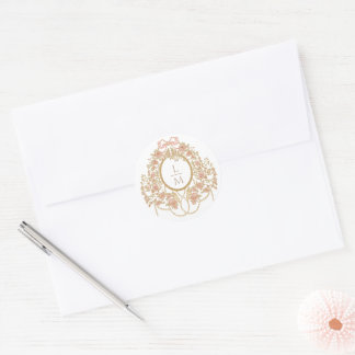 Französische Rococo-Rosen-Monogramm-Hochzeit Runder Aufkleber